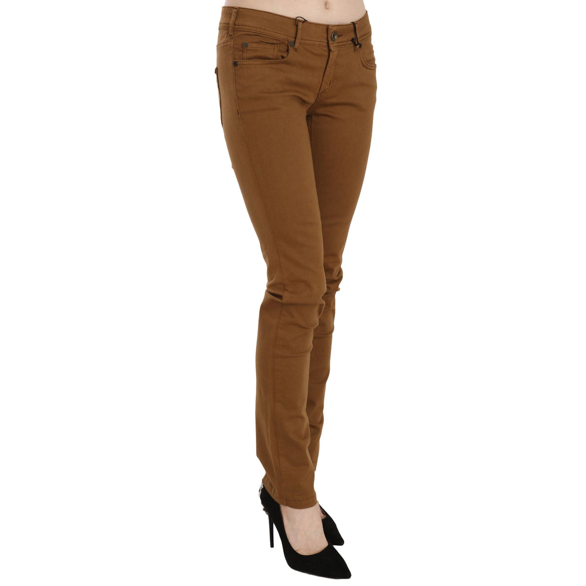 PLEIN SUD Brown Cotton Mid Waist Skinny Slim Fit Denim Jeans