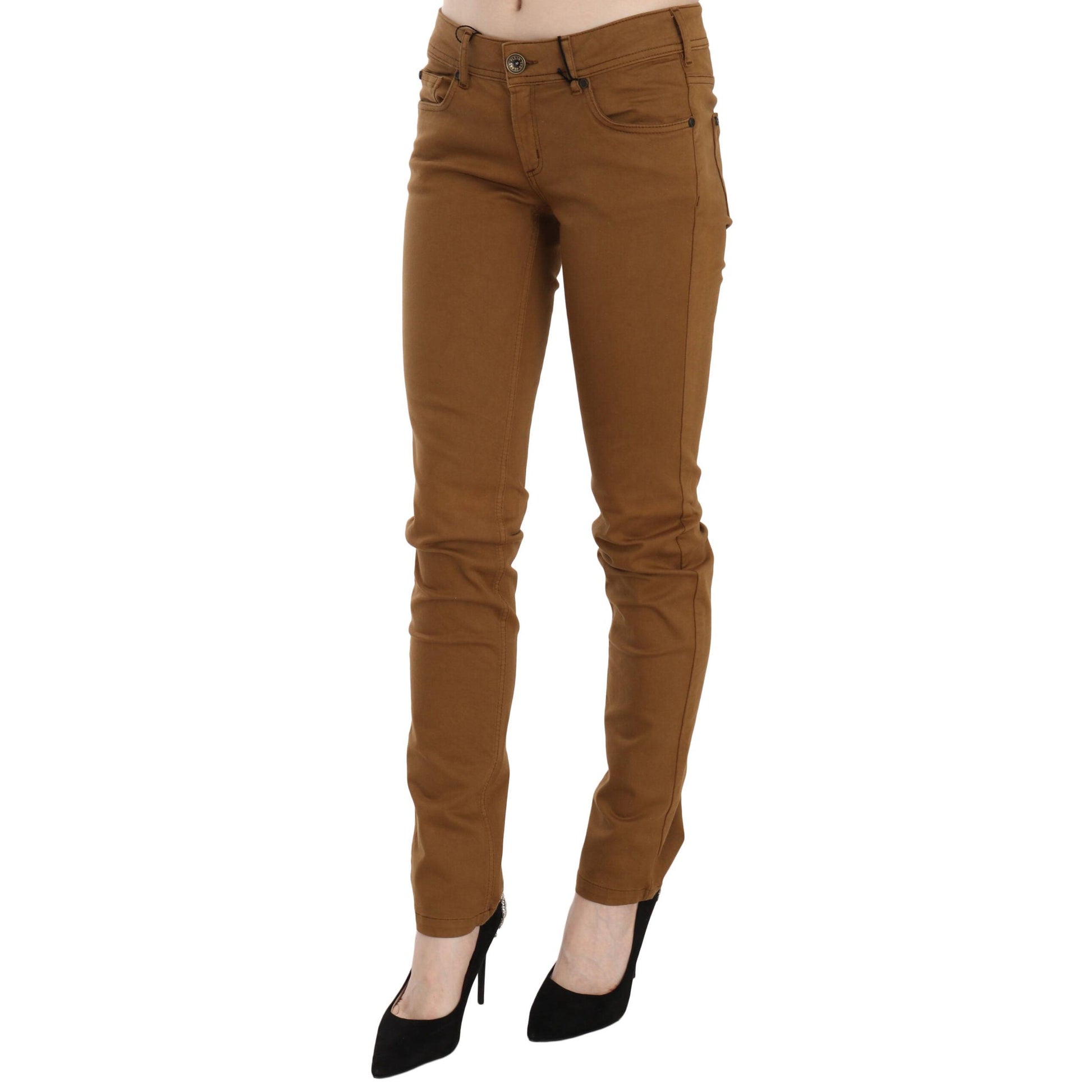 PLEIN SUD Brown Cotton Mid Waist Skinny Slim Fit Denim Jeans