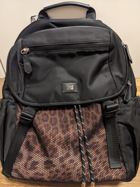 Cavalli Class Eric rygsæk i sort med leopardmønstret front, lynlåslomme, logo og snørelukning