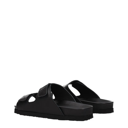 Palm Angels Black Leather Slippers Sandals