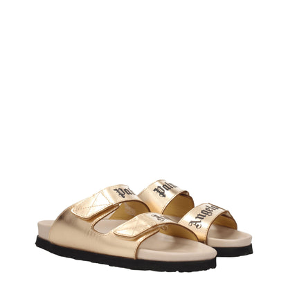 Palm Angels Gold Leather Slippers Sandals