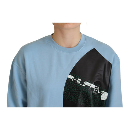 Philippe Model Light Blue Logo Printed Long Sleeves Sweater