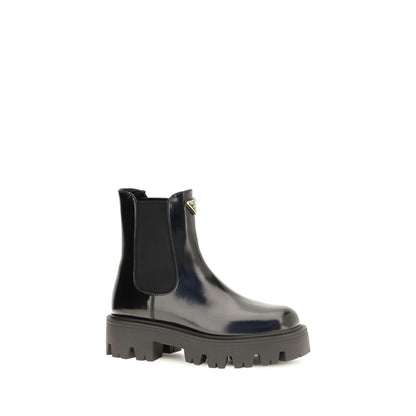 Prada Black Calf Leather Bos Taurus Chelsea Boots