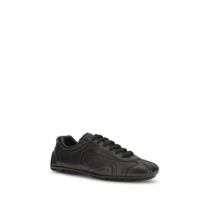 Prada Black Calf Leather Bos Taurus Low Top Sneakers
