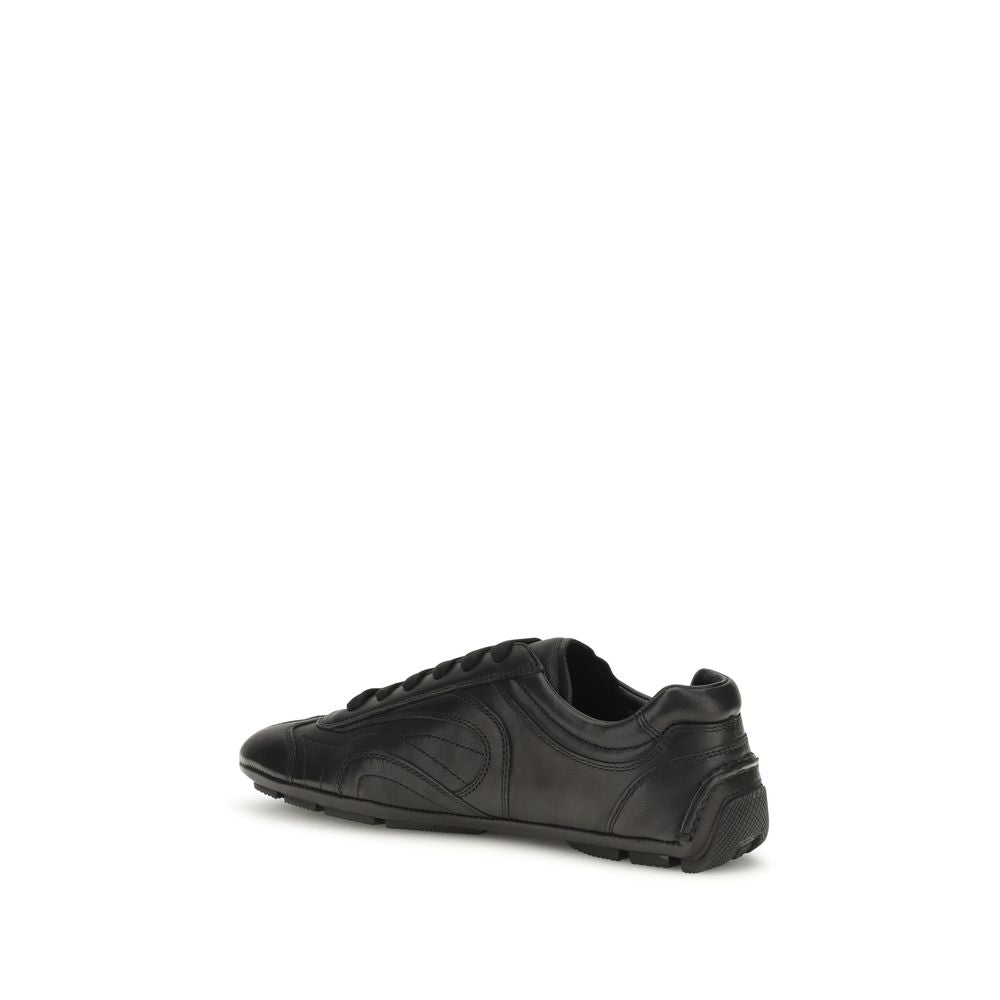 Prada Black Calf Leather Bos Taurus Low Top Sneakers