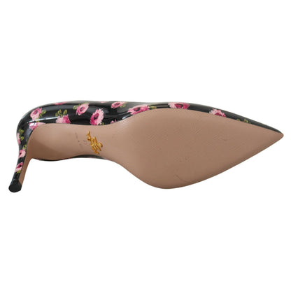 Prada Black Leather Floral Heels Stilettos Pumps