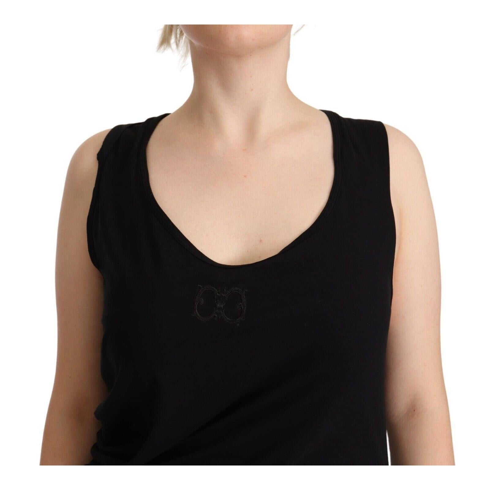 Roberto Cavalli Black Sleeveless Cotton Sheath Mini Dress