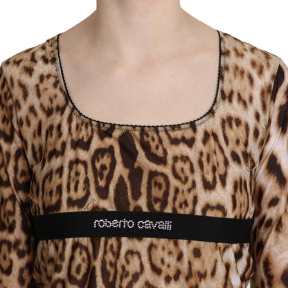 Roberto Cavalli Brown Leopard Women's Long-Sleeve Top