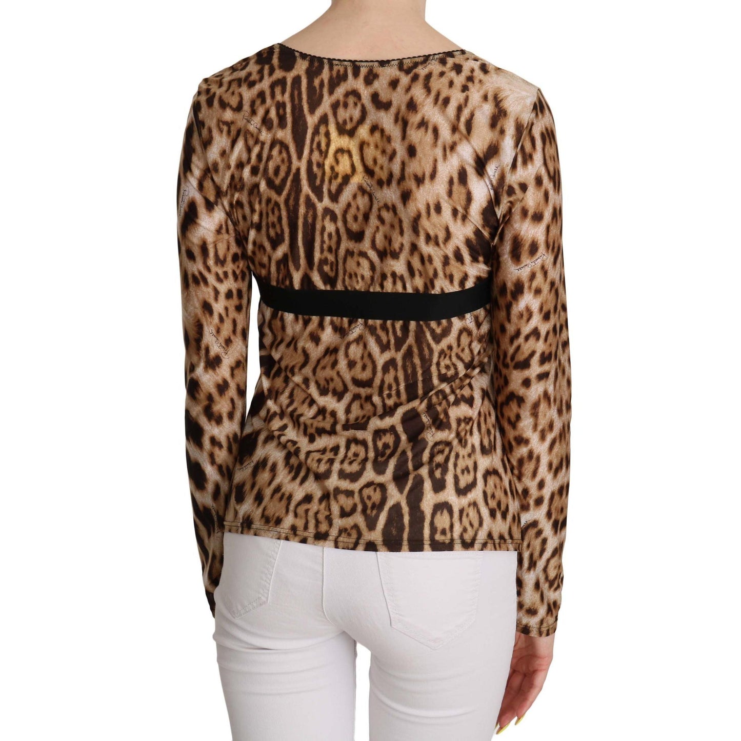 Roberto Cavalli Brown Round Neck Leopard Women Top Blouse