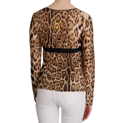 Roberto Cavalli Brown Round Neck Leopard Women Top Blouse