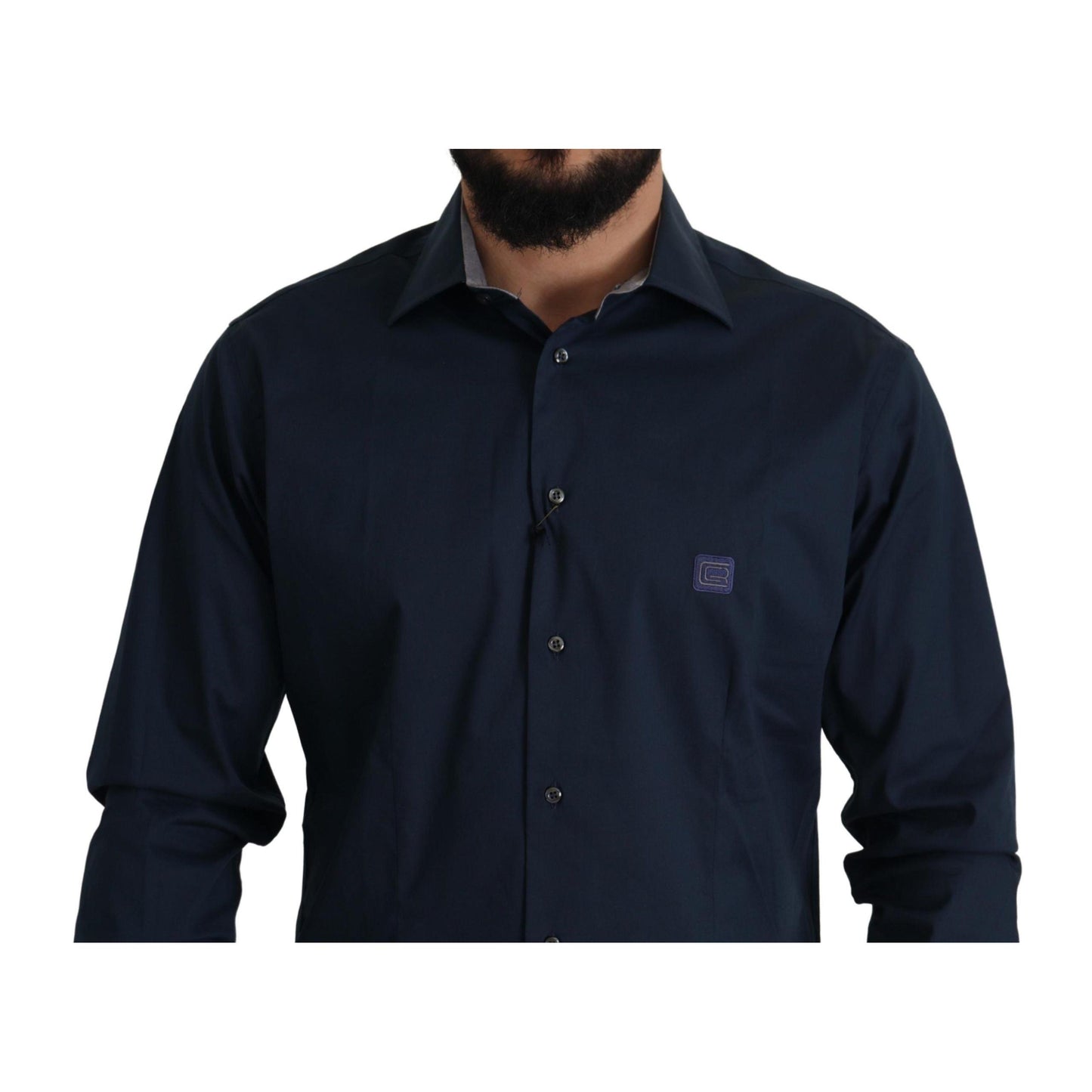 Roberto Cavalli Navy Blue Cotton Dress Formal Shirt