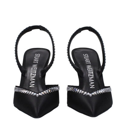 Stuart Weitzman Black Satin Stiletto Heel Sandals