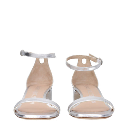 Stuart Weitzman Gray Leather Flat Sandals