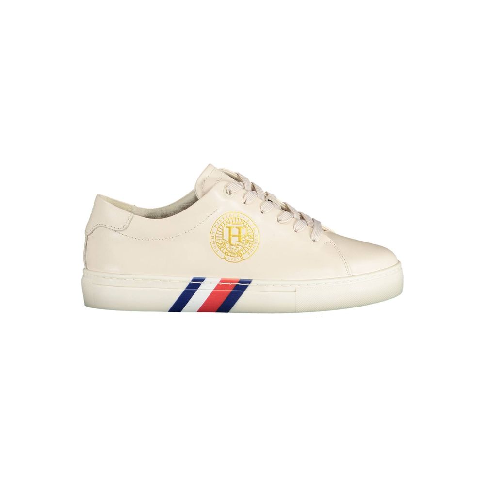 Tommy Hilfiger Beige Leather Women Sneakers