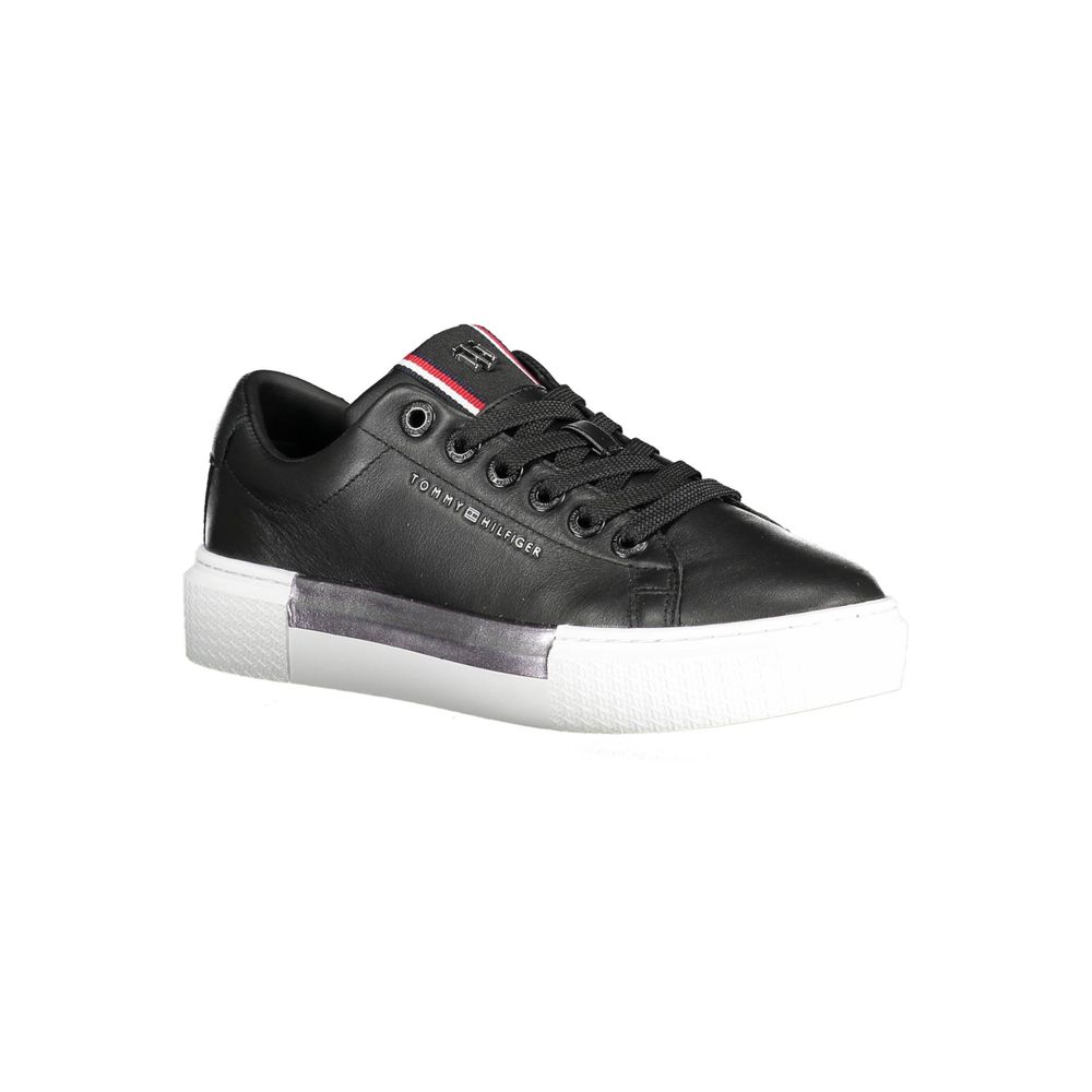 Tommy Hilfiger Black Leather Women Sneakers
