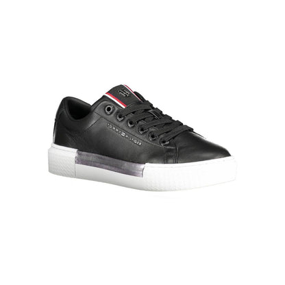 Tommy Hilfiger Black Leather Women Sneakers