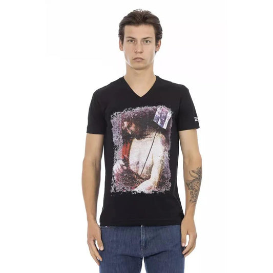 Trussardi Action Black Cotton Men's V-Neck T-Shirt