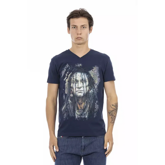 Trussardi Action Blue Cotton Men's V-Neck T-Shirt
