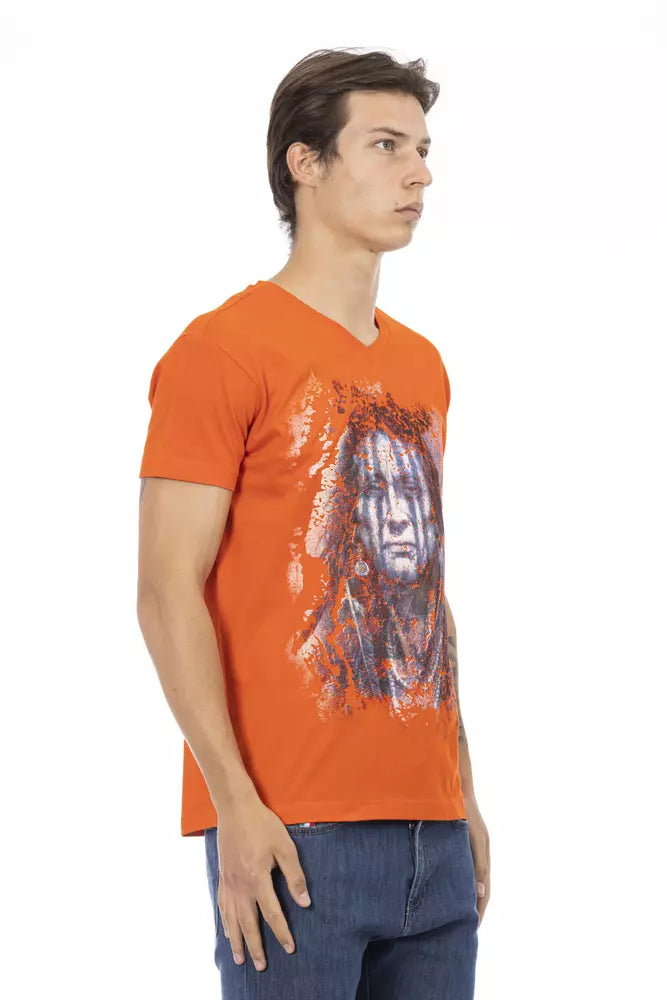 Trussardi Action Orange Cotton Men V-Neck T-Shirt