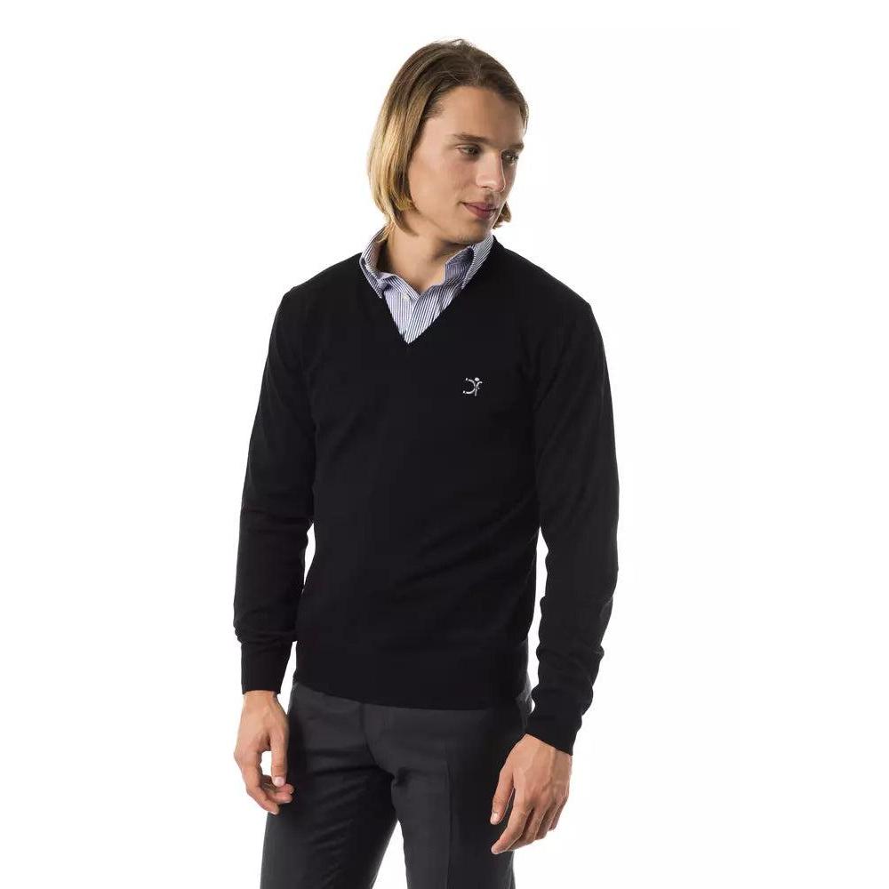 Uominitaliani Black Merino Wool Men Sweater