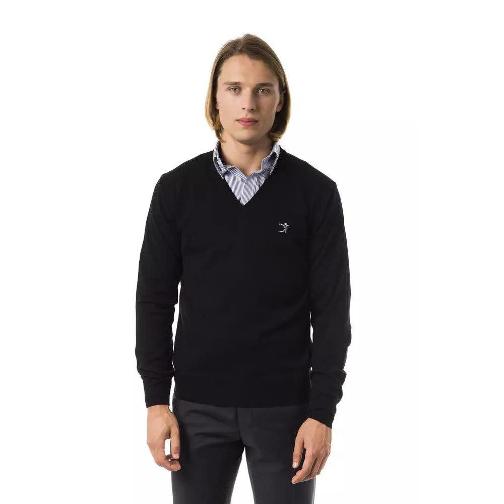 Uominitaliani Black Merino Wool Men Sweater