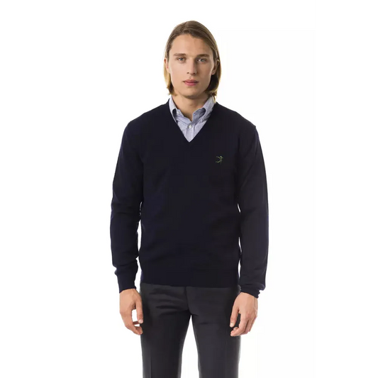 Uominitaliani Blue Merino Wool Men Sweater