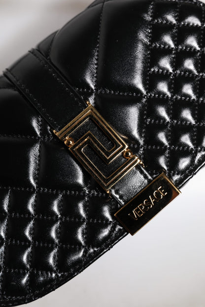 Versace Black Calf Leather Quilted Shoulder Strap Bag