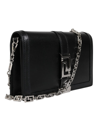 Versace Black Calfskin Leather Chain Strap Shoulder Crossbody Bag
