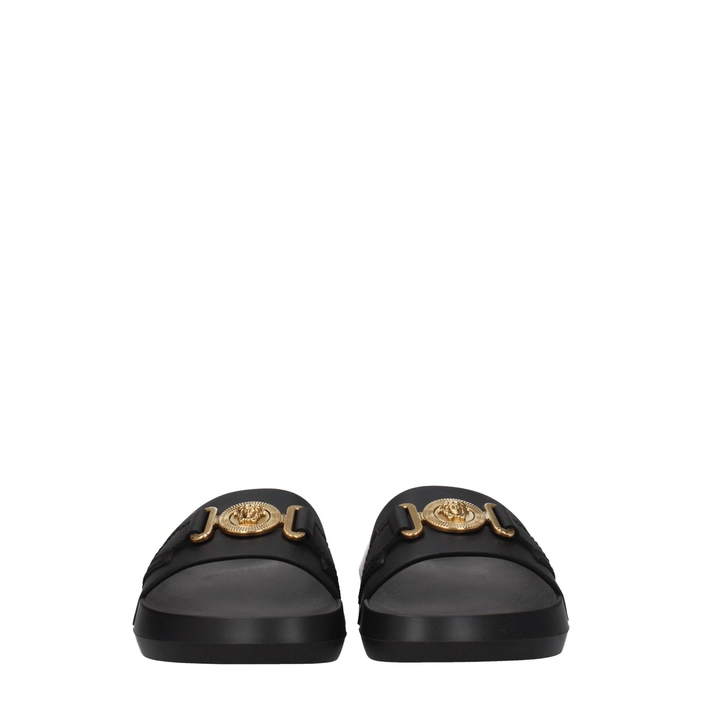 Versace Black Leather Slippers Sandals