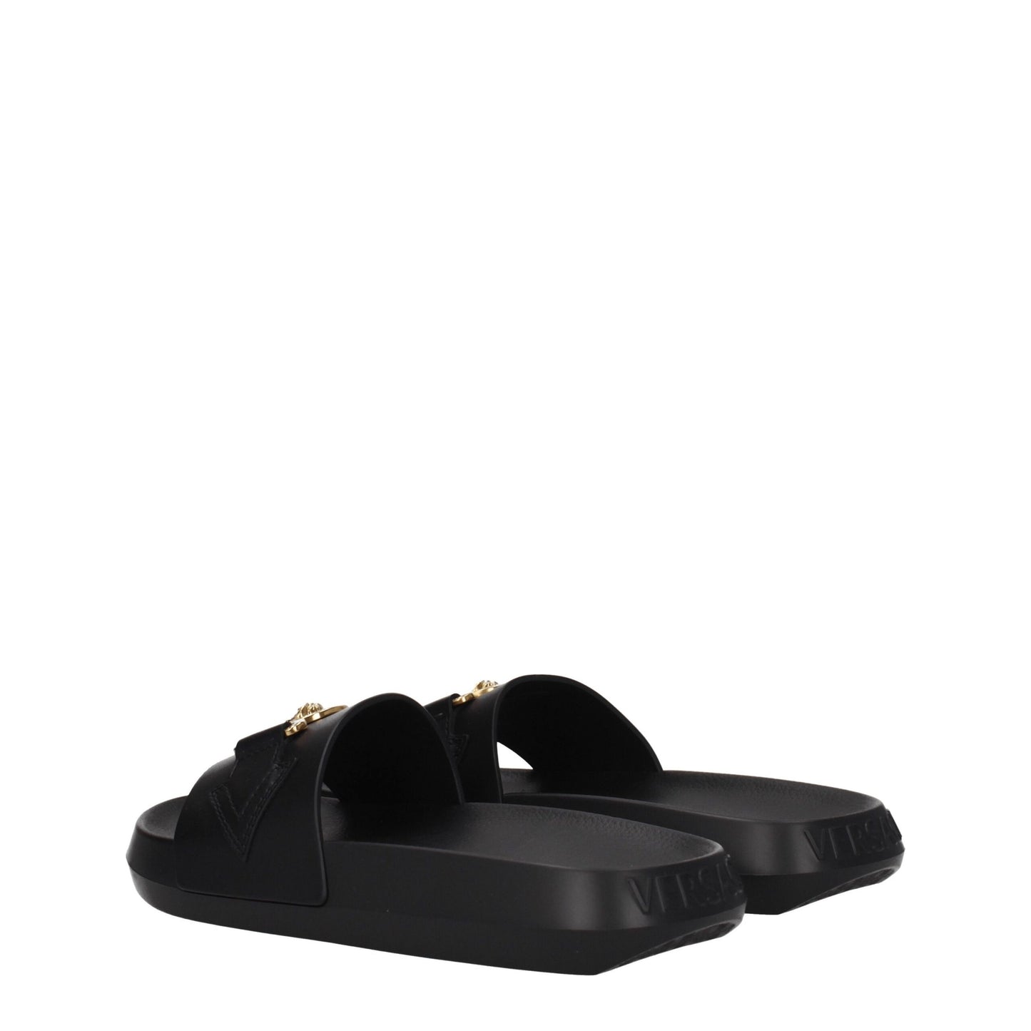 Versace Black Leather Slippers Sandals