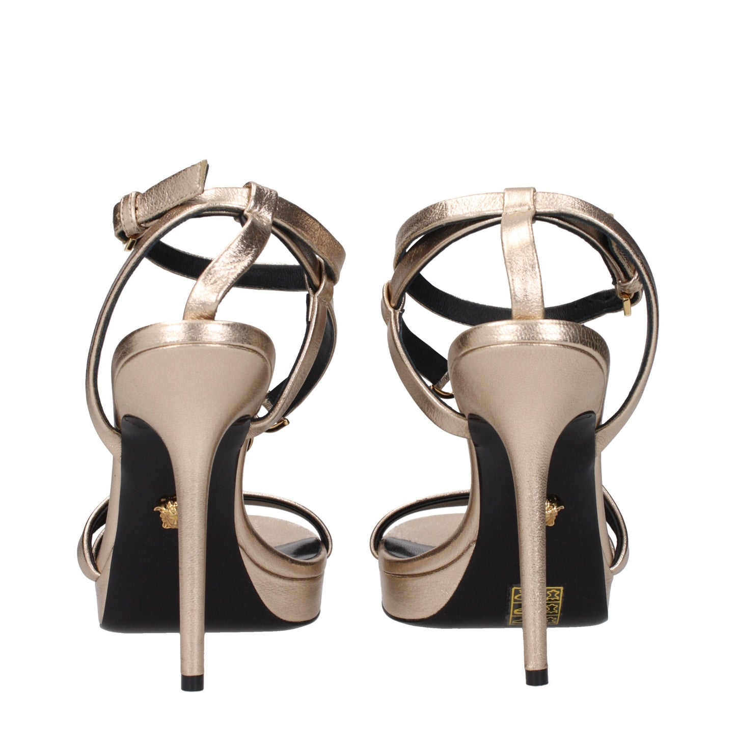 Versace Gold Leather Stiletto Heels Sandals
