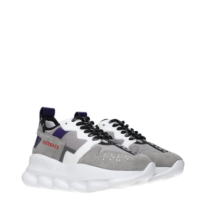 Versace Gray Leather Athletic Sneakers