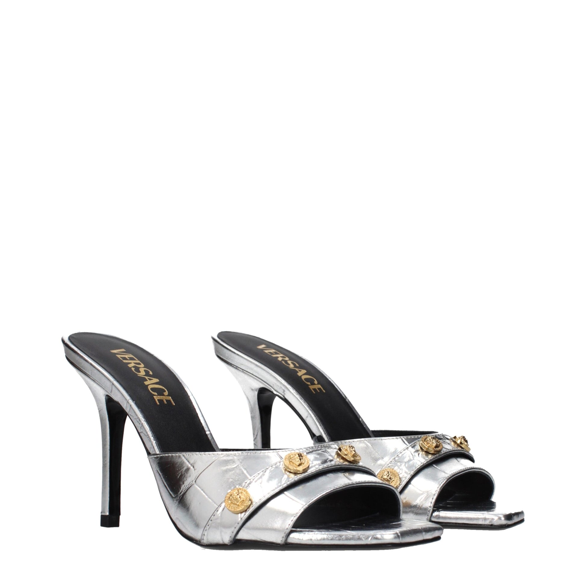Versace Gray Leather Stiletto Heel Sandals