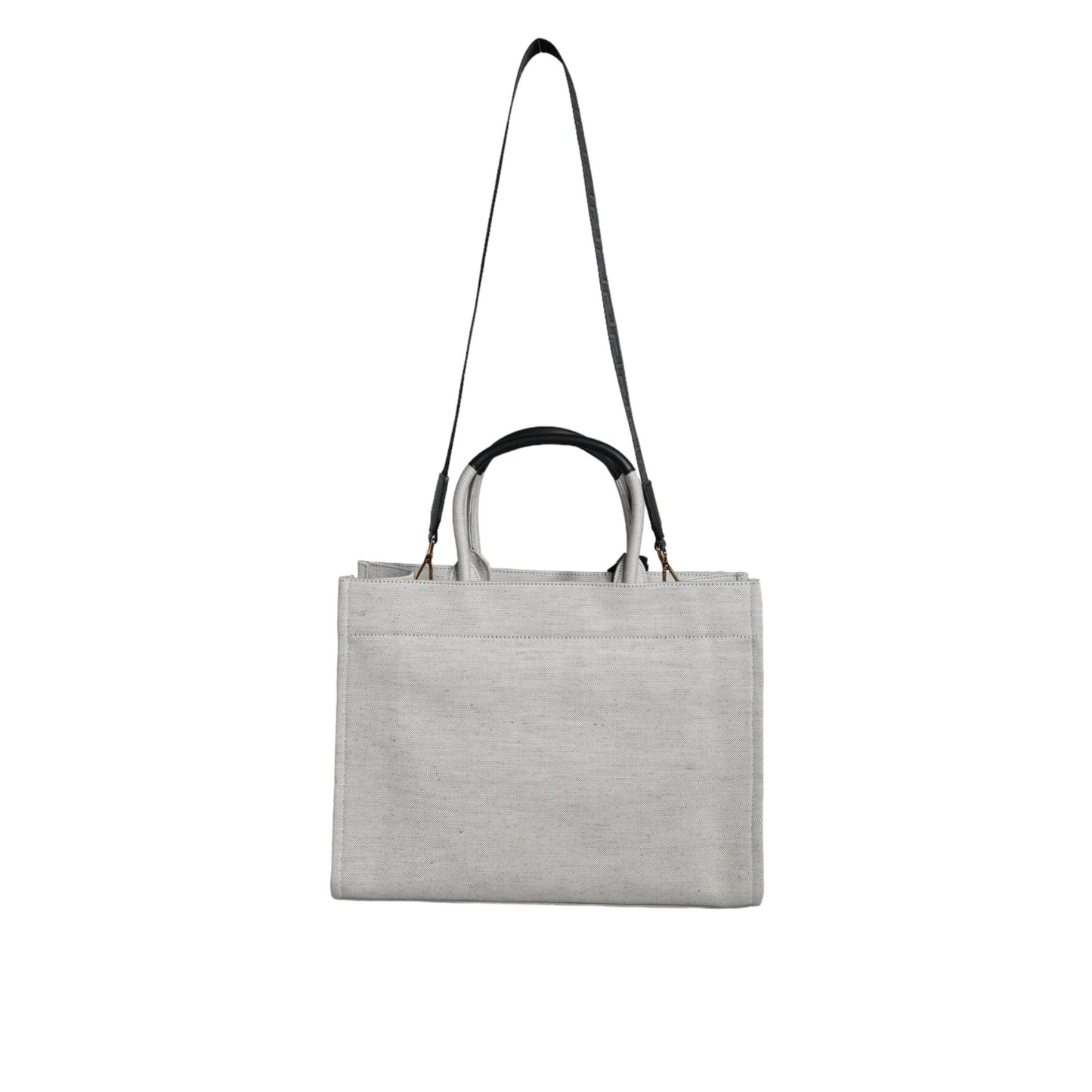 Versace White Top Handle Canvas Leather Logo Crossbody Tote Bag