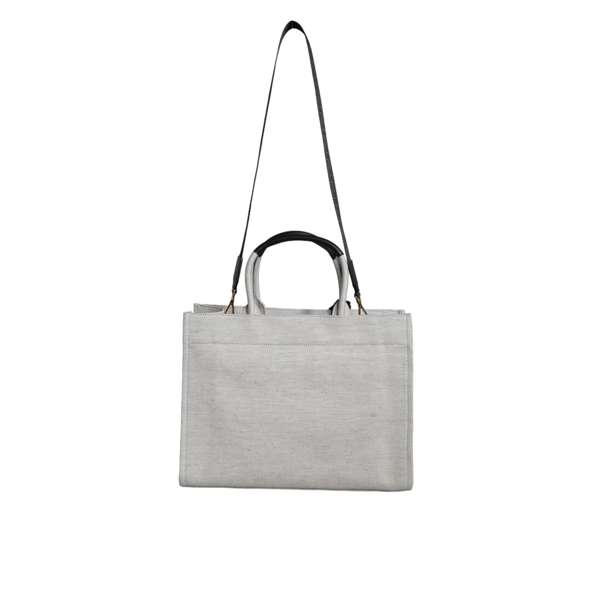 Versace White Top Handle Canvas Leather Logo Crossbody Tote Bag
