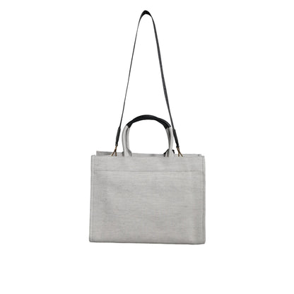 Versace White Top Handle Canvas Leather Logo Crossbody Tote Bag