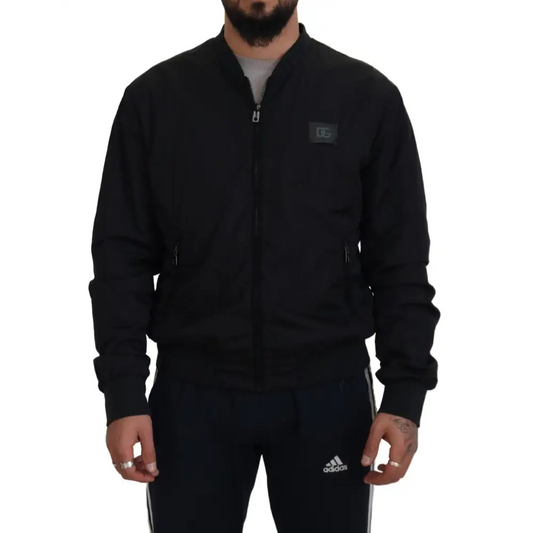 Dolce & Gabbana sort nylon bomberjakke med logo i sort