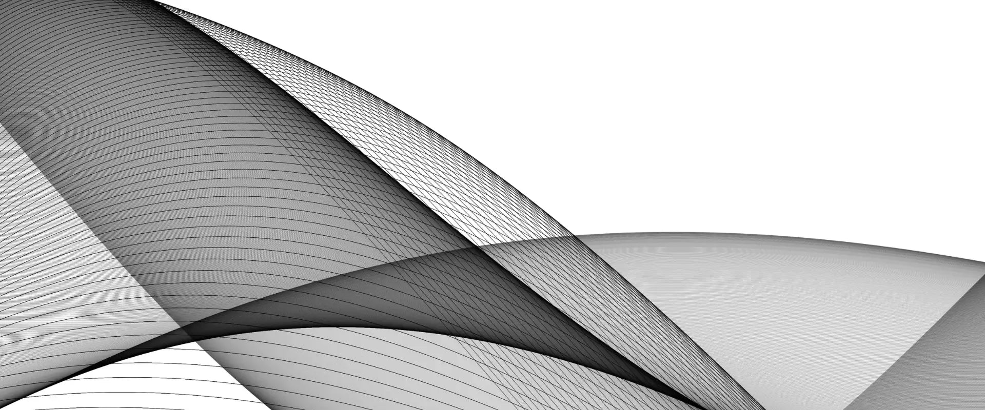 Abstrakt gråtonet bølgeomønster med krydsende linjer og lagdelte semi-transparente former.