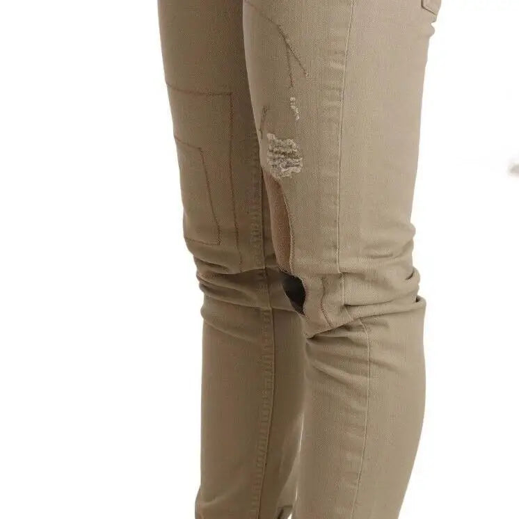 Acht Beige Cotton Slim Fit Chic Jeans
