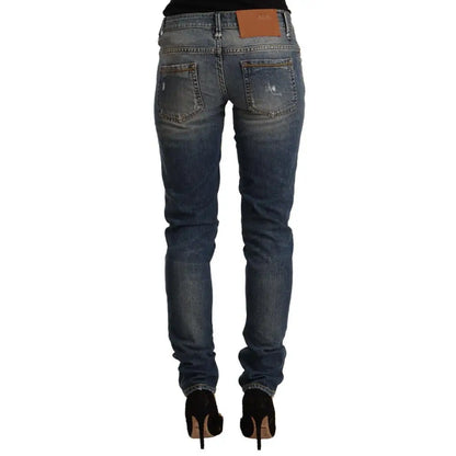 Acht Blue Washed Cotton Mid Waist Skinny Denim Jeans