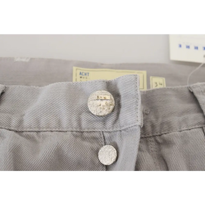 Sølv tekstureret knap på grå denim i Acht grå bomuld straight fit jeans