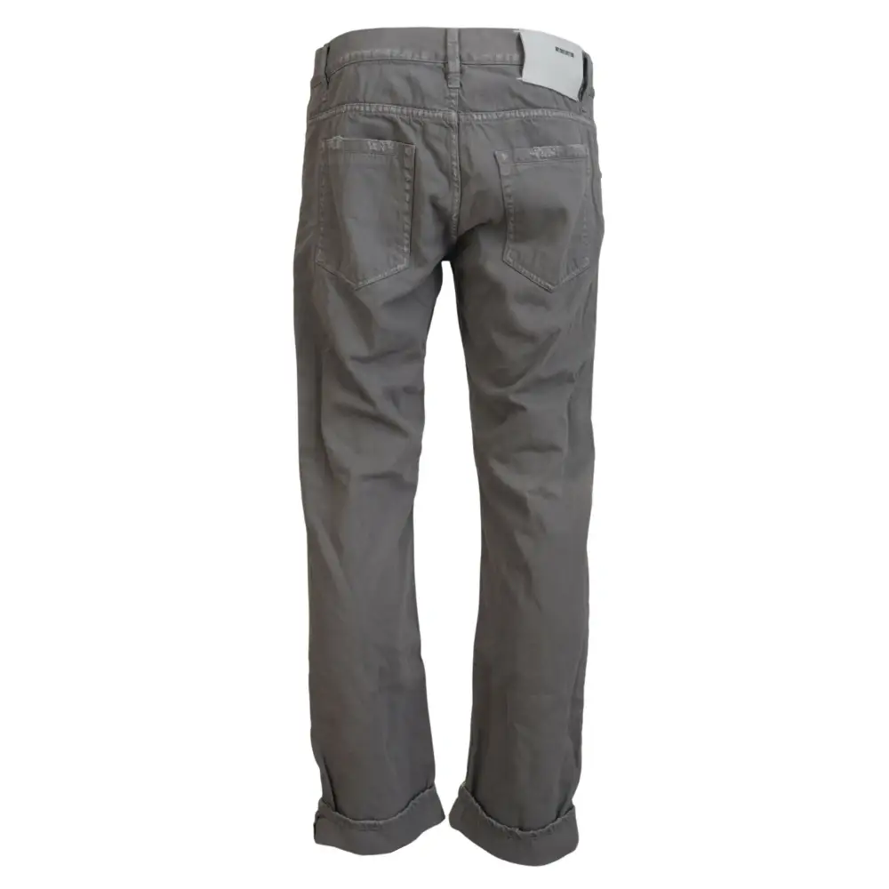 Grå Acht bomuld straight fit jeans med rullede manchetter og hvid etiket