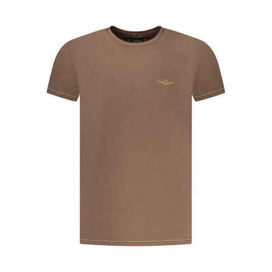 Taupe Aeronautica Militare Marrone cotton t-shirt with gold logo