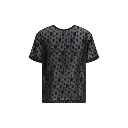 Alexander McQueen sort T-shirt i sort polyamid med sort sort skullmønster