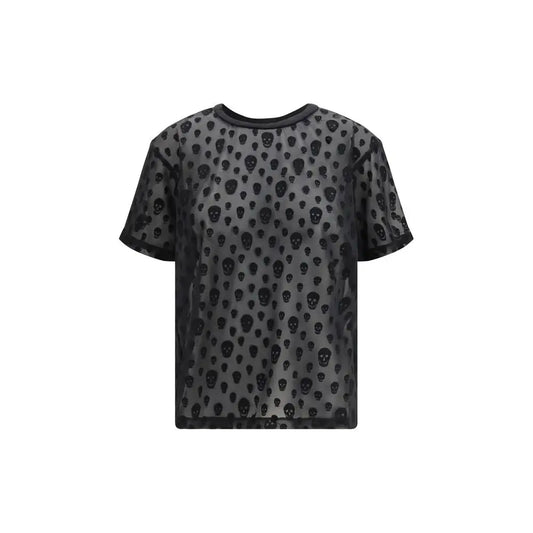 Alexander McQueen black polyamide t-shirt med sort hodeskallemønster