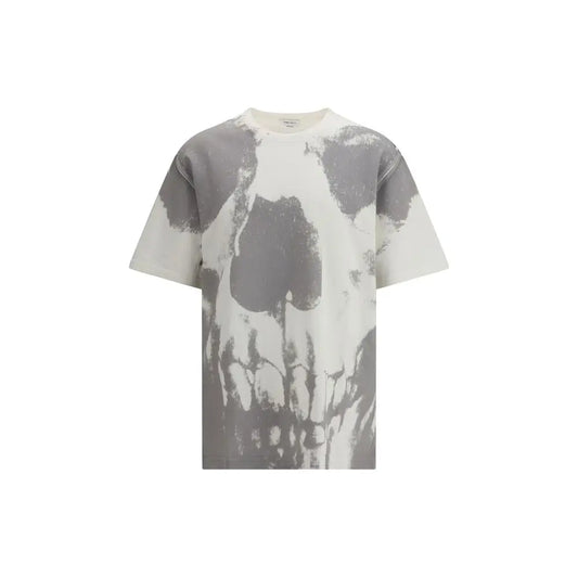 Alexander McQueen hvid bomuldst-shirt med sort-hvidt kraniedesign