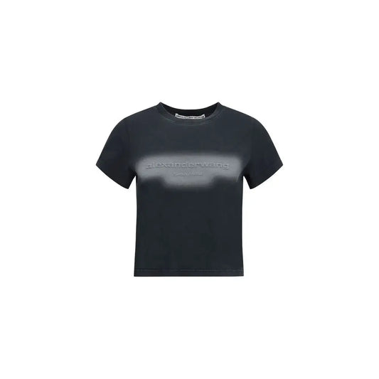 Alexander Wang sort sort grå cropped t-shirt med subtil gradient-logo på brystet