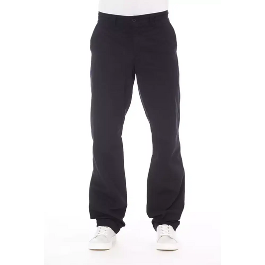 Alpha Studios blå bomuldsherrebukser med sort chino ret snit