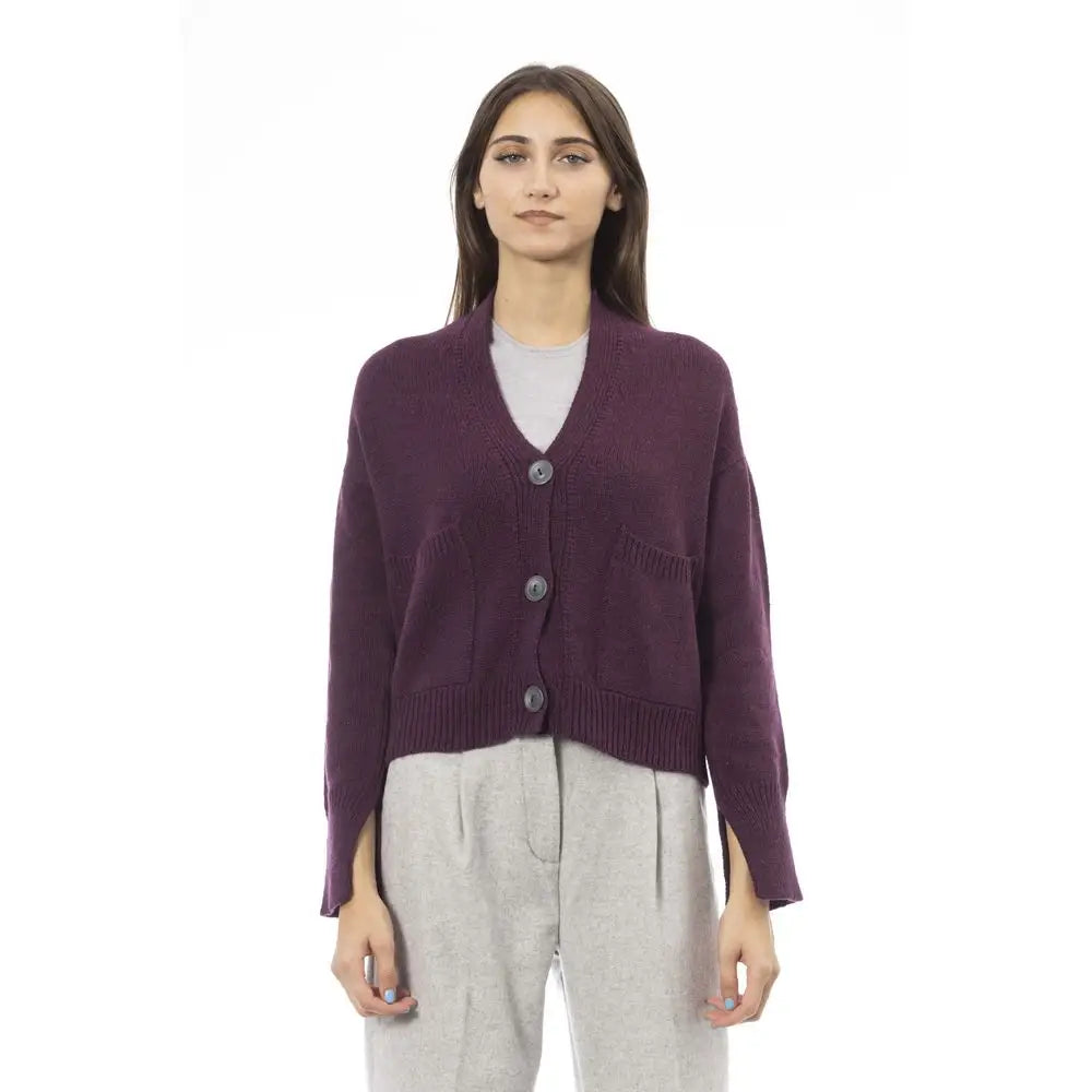 Alpha Studio Burgundy Merino Wool Women Cardigan