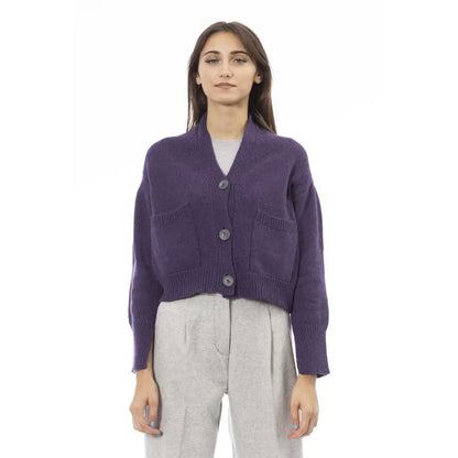 Alpha Studio Purple Merino Wool Women Cardigan